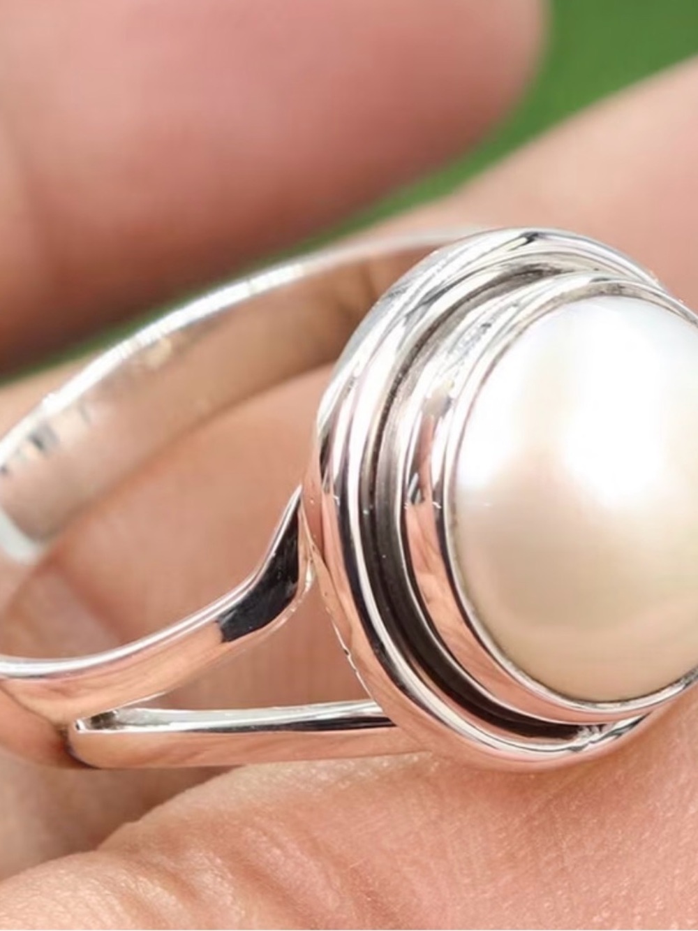 Silver Pearl Cocktail Ring - White Pearl